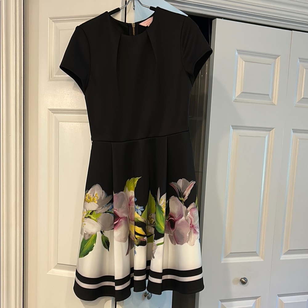 Ted Baker London Black Dress with Pink and White Floral Accents